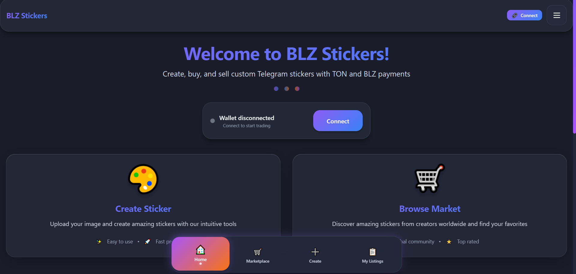 BLZ Marketplace sticker trading concept